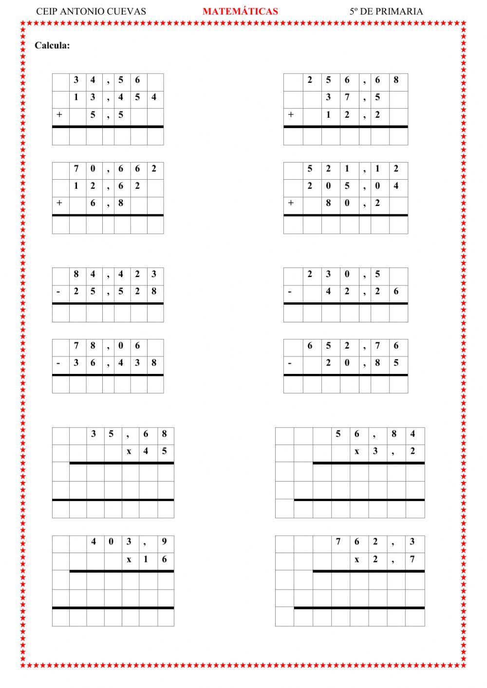 Operaciones con números decimales