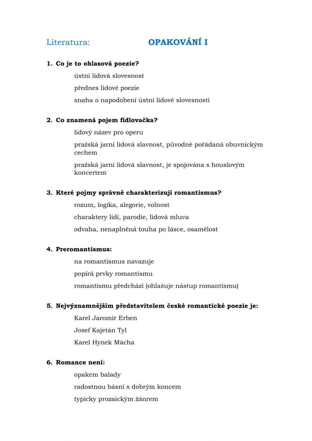 Literatura: OPAKOVÁNÍ I.