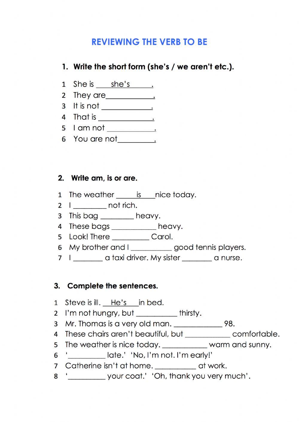 Reviewing the verb to be