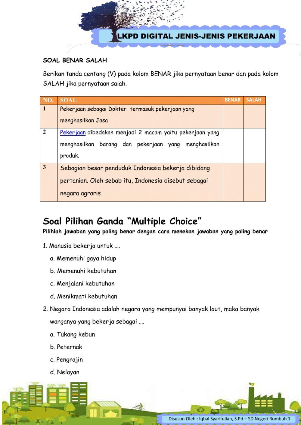 LKPD Digital Jenis-Jenis Pekerjaan kelas IV tema 4