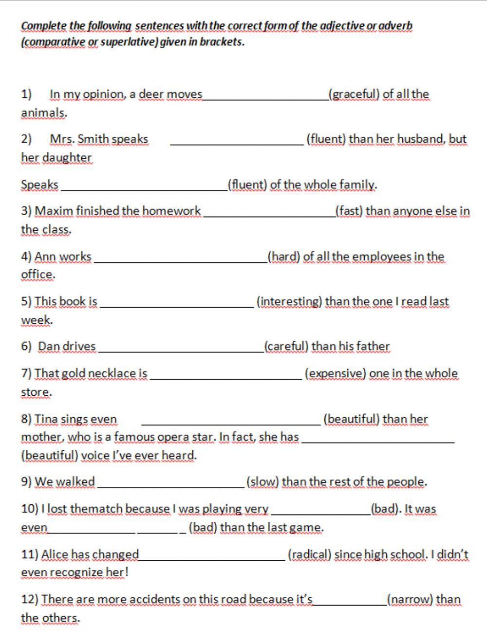 Degrees of comparison – adjectives
