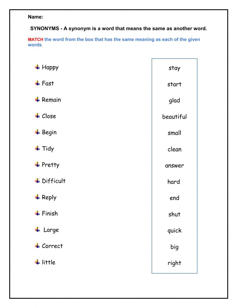 Synonyms Worksheet