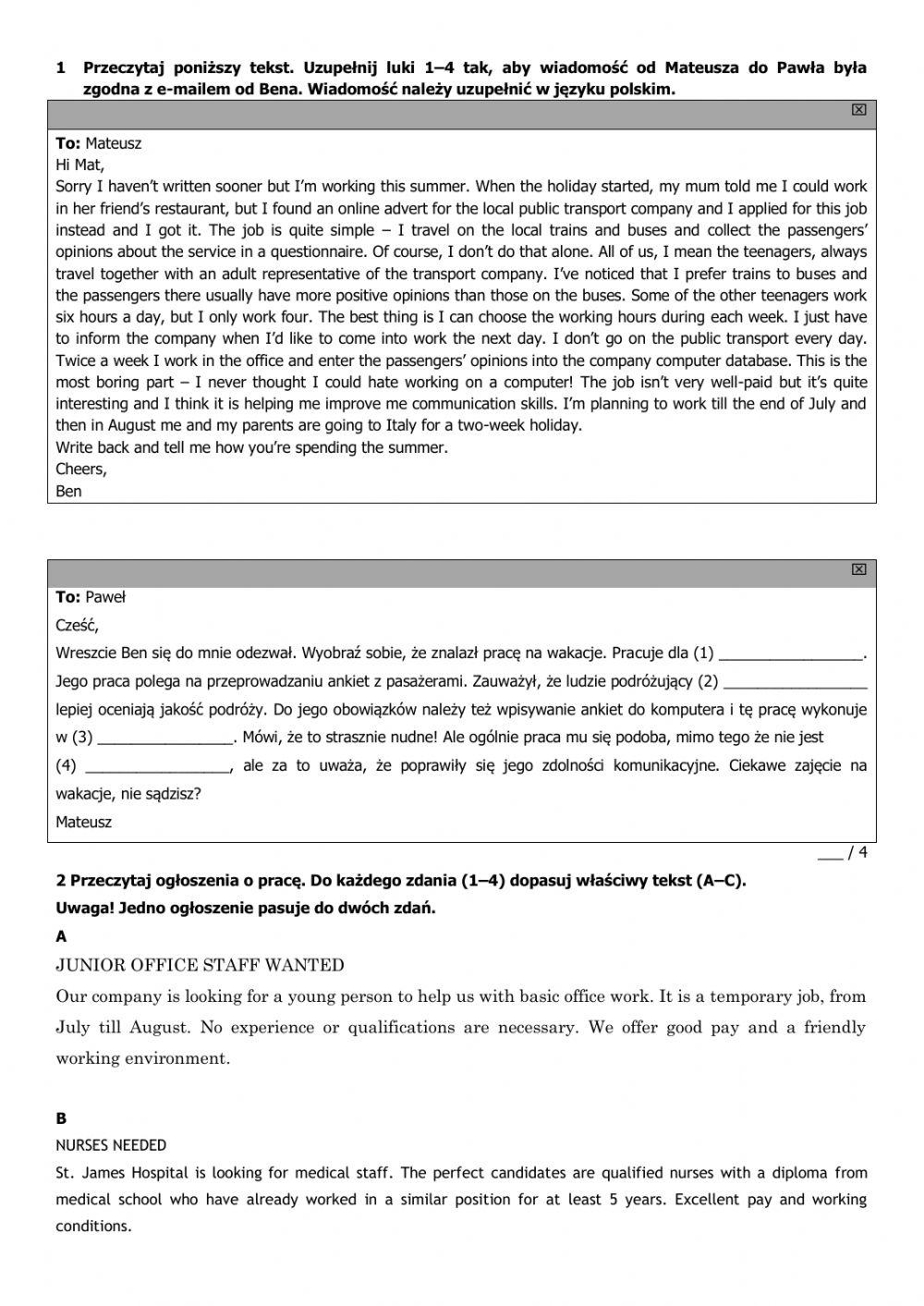 Job - reading comprehension