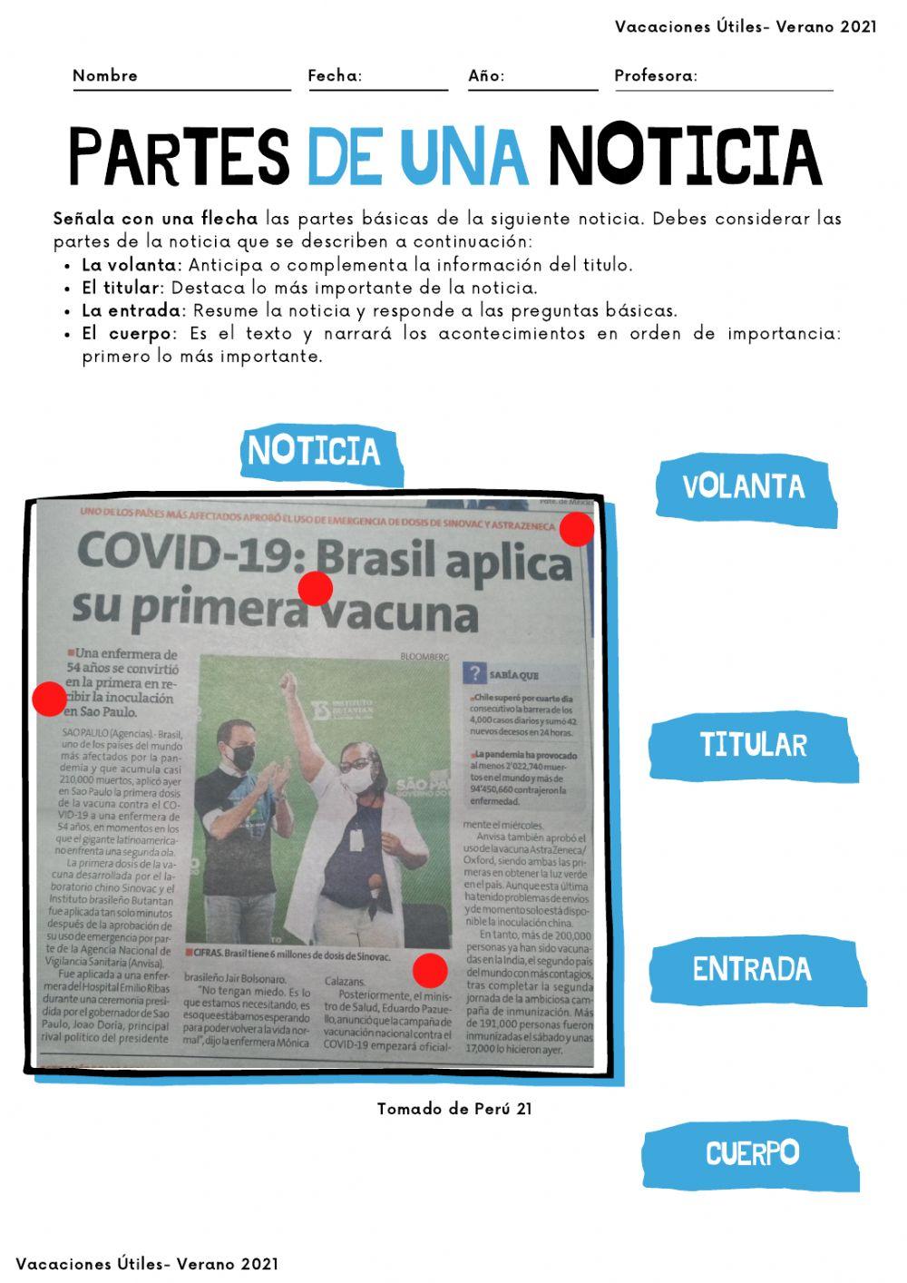 Partes de una noticia- Vacaciones Útiles- verano 2021