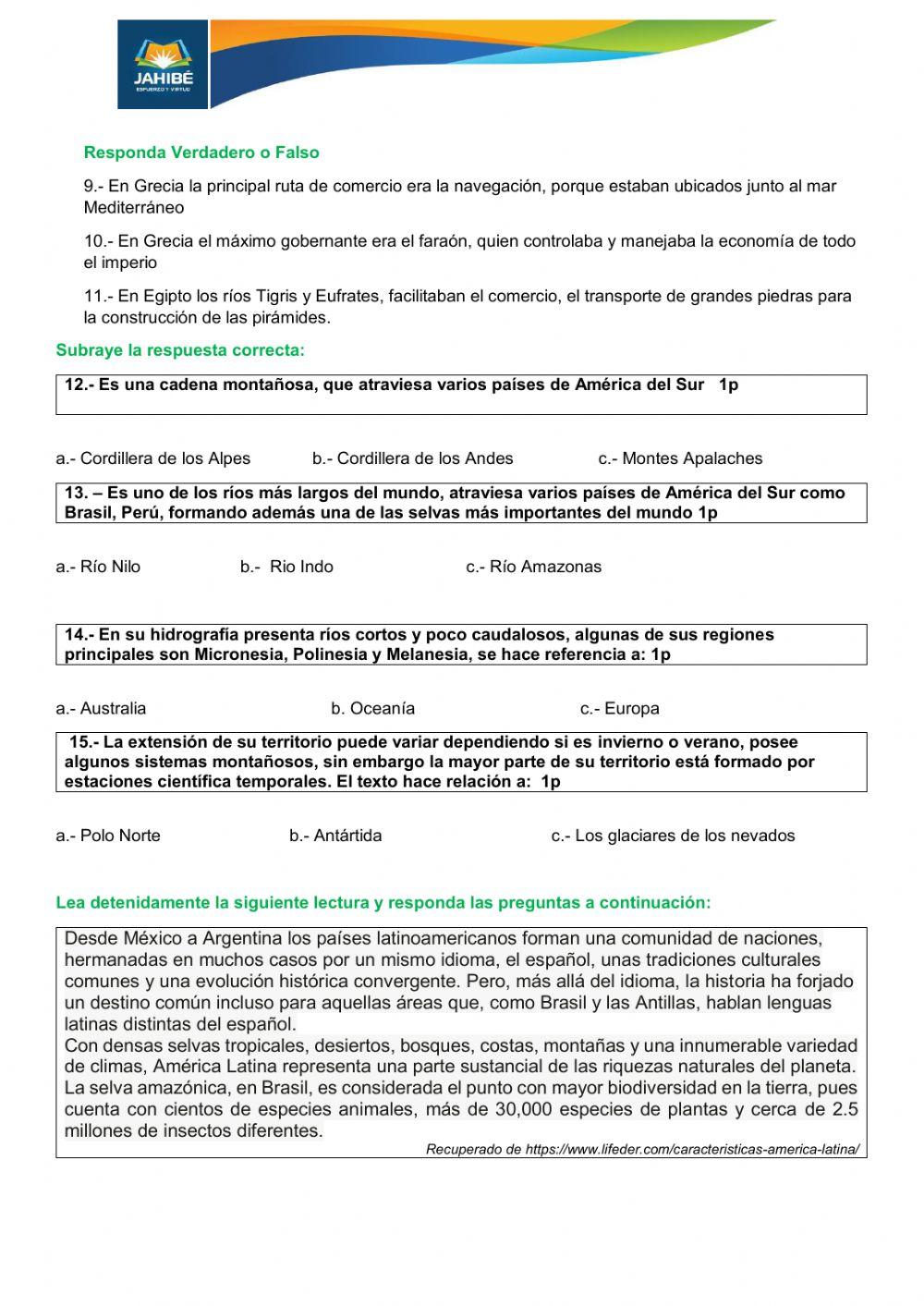 Evaluación Octavo de Básica Unidad 2