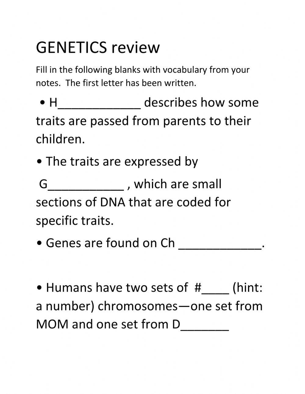 Genetics exercise | Live Worksheets