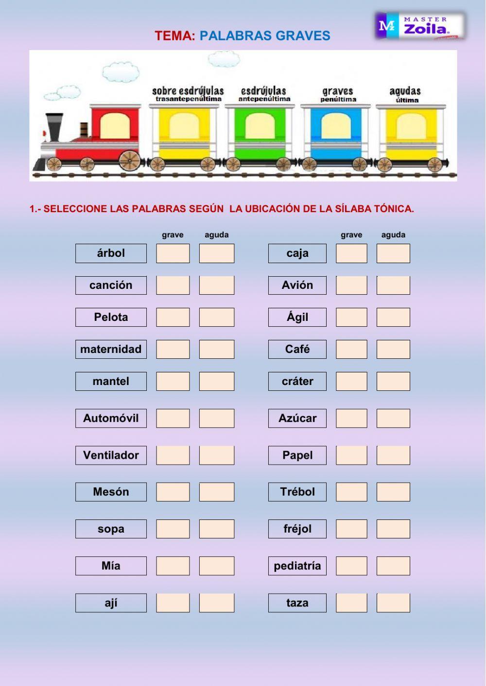 Palabras agudas y graves Palabras agudas y graves