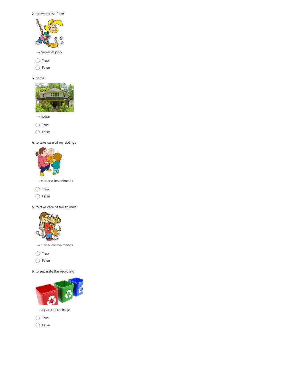 Los Quehaceres Free Interactive Worksheets 644129