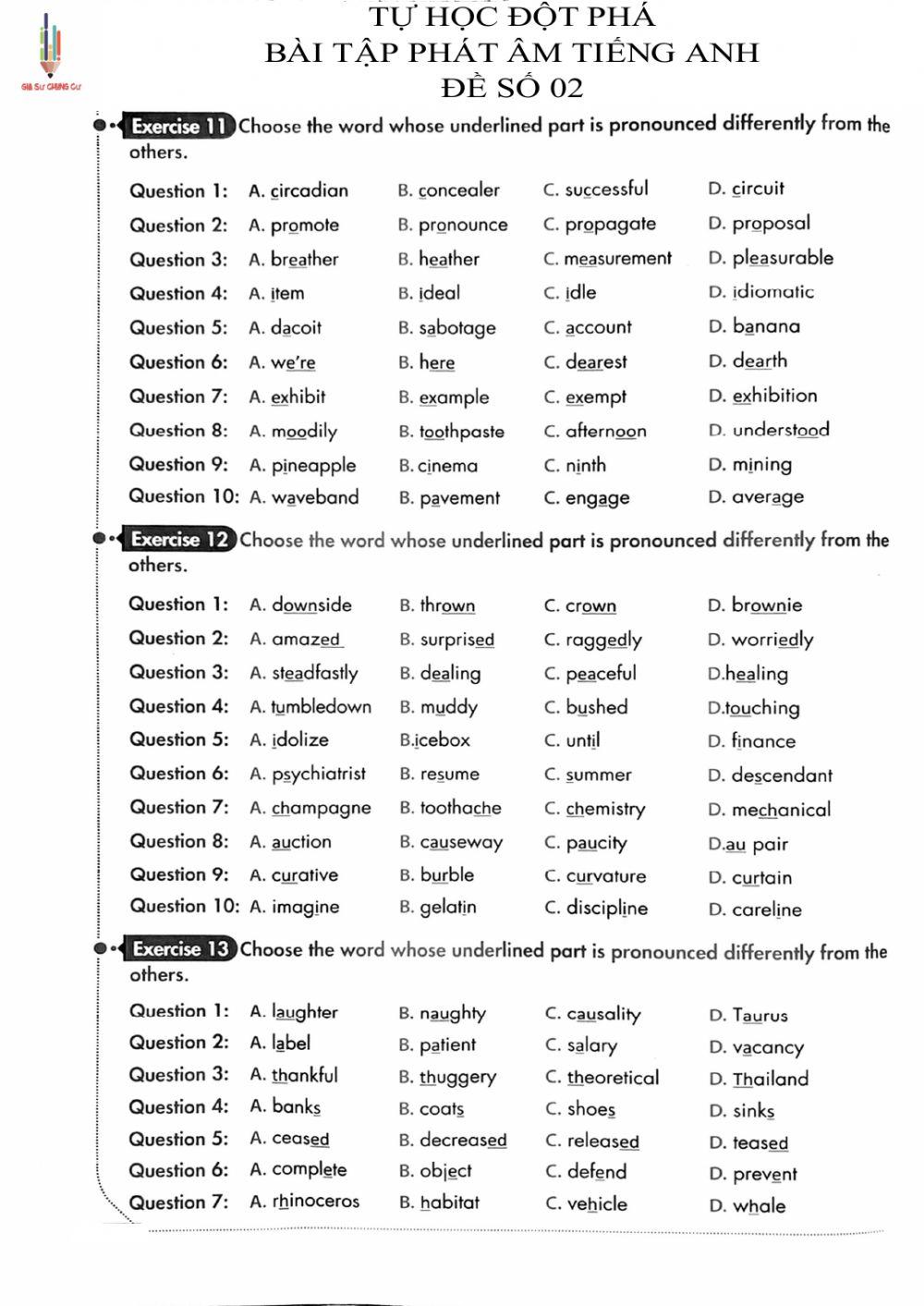 Tự học đột phá - Phát âm Tiếng Anh - Đề 02