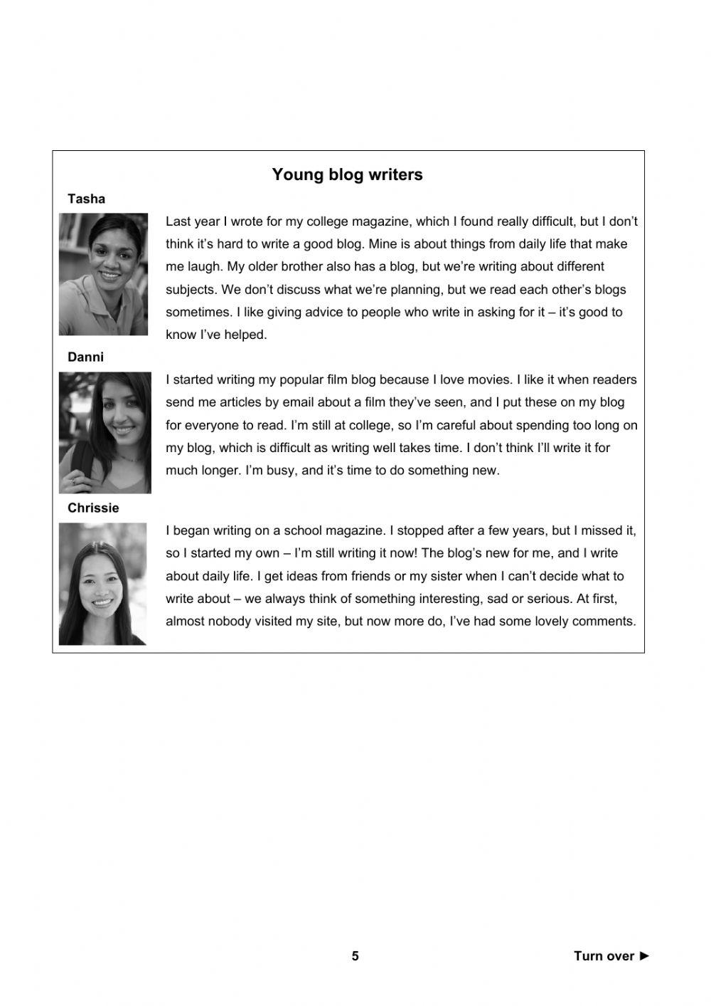 A2 KEY READING AND WRITING TEST PARTS1 TO 5