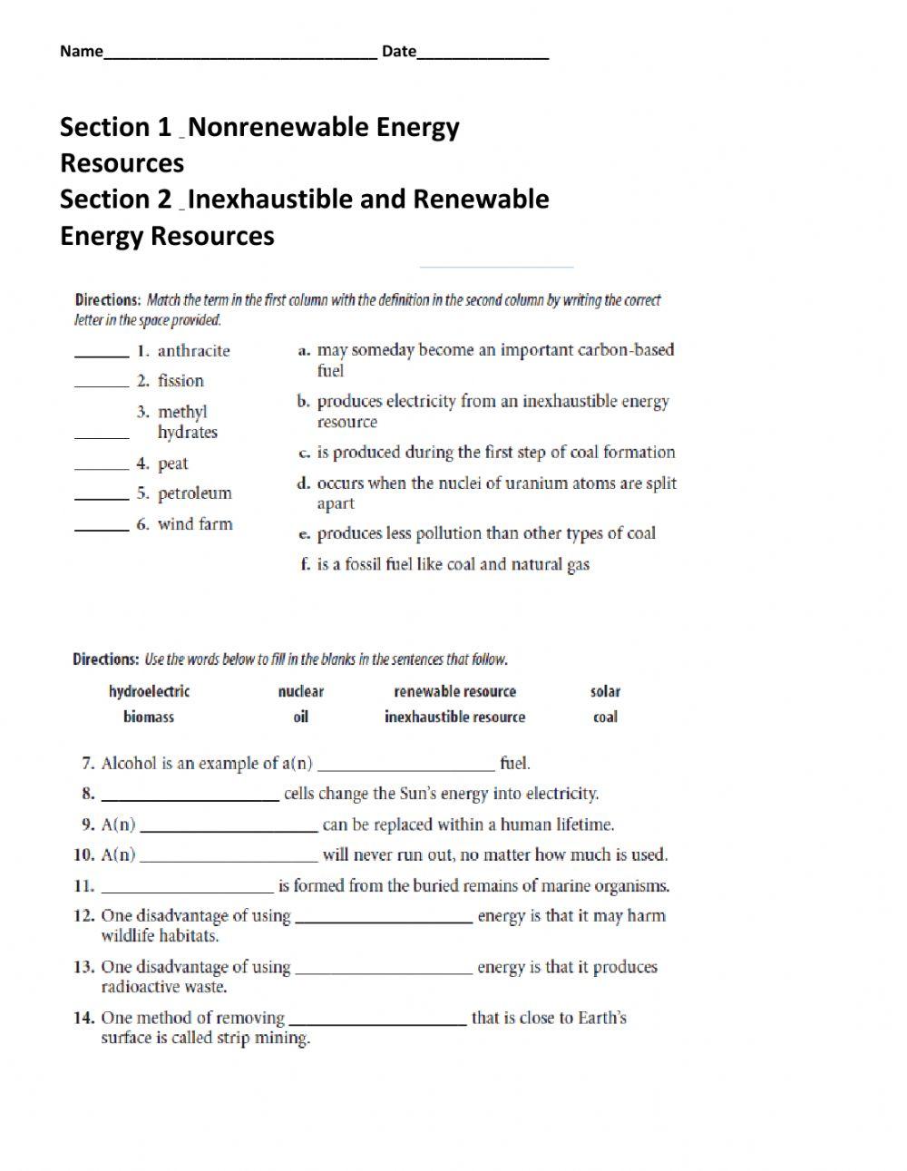 Inexhaustible and Renewable Energy Resources