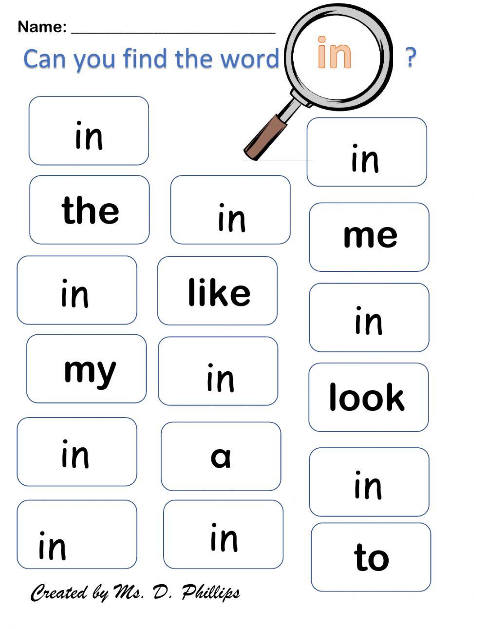 Sight Word In Sight Word In