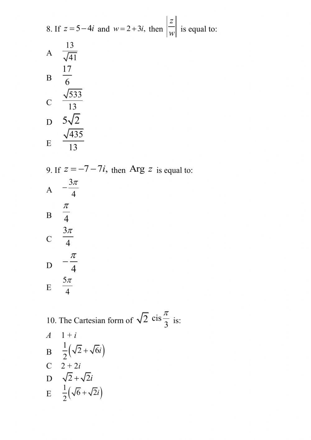 Chapter 1 Complex Numbers