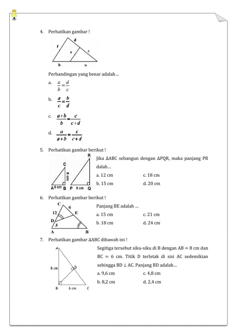Soal Latihan Evaluasi Kesebangunan dan Kongruen