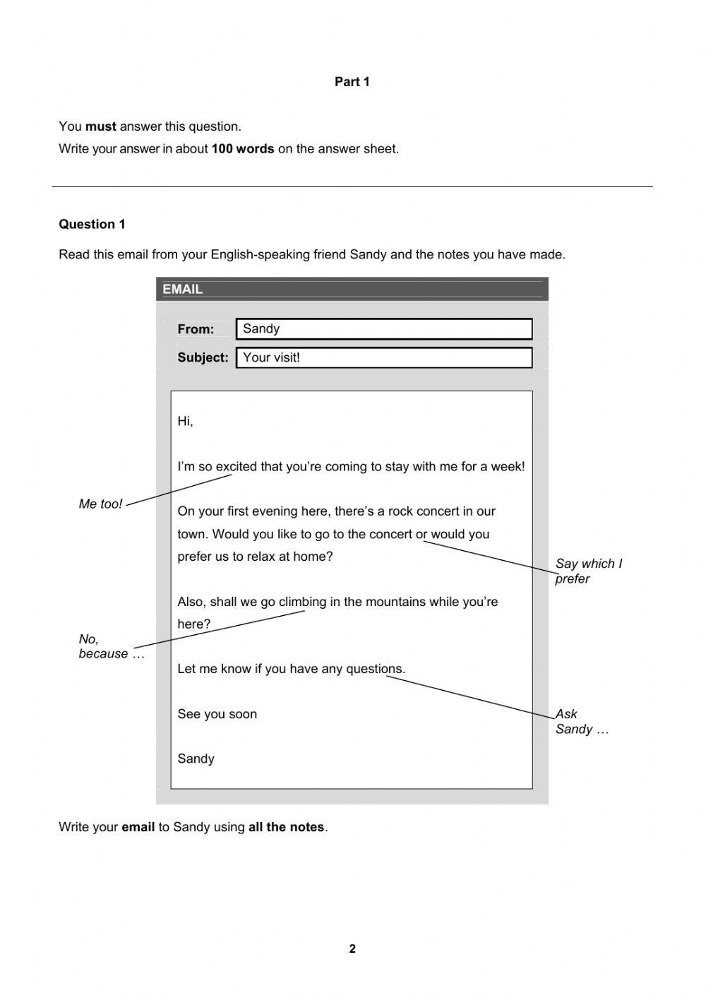 Cambridge b1 preliminary writing test 1 online exercise for live