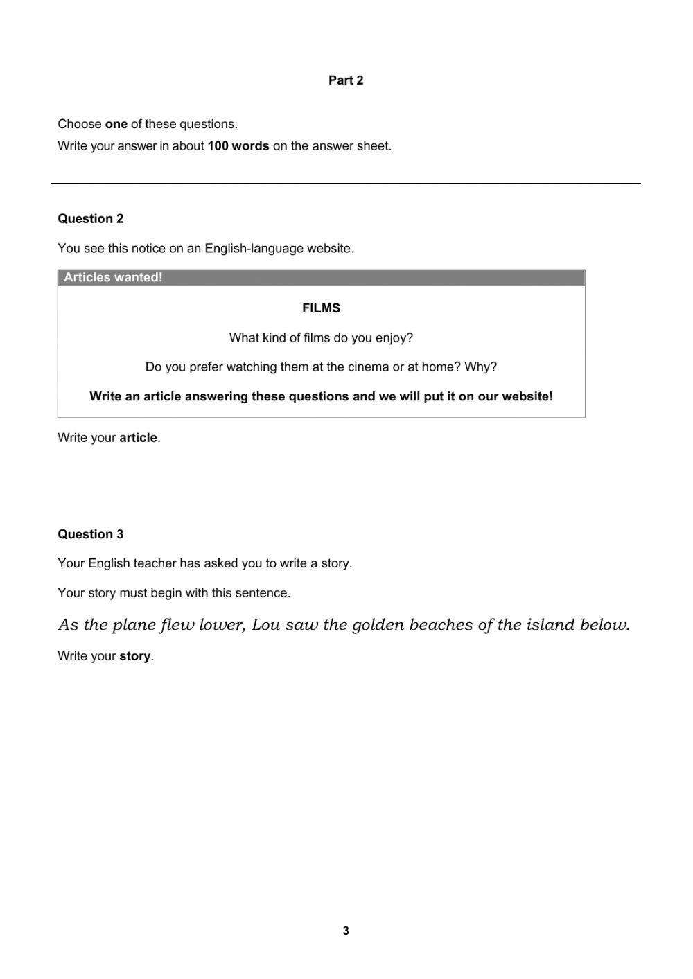 Cambridge b1 preliminary writing test 1 online exercise for live