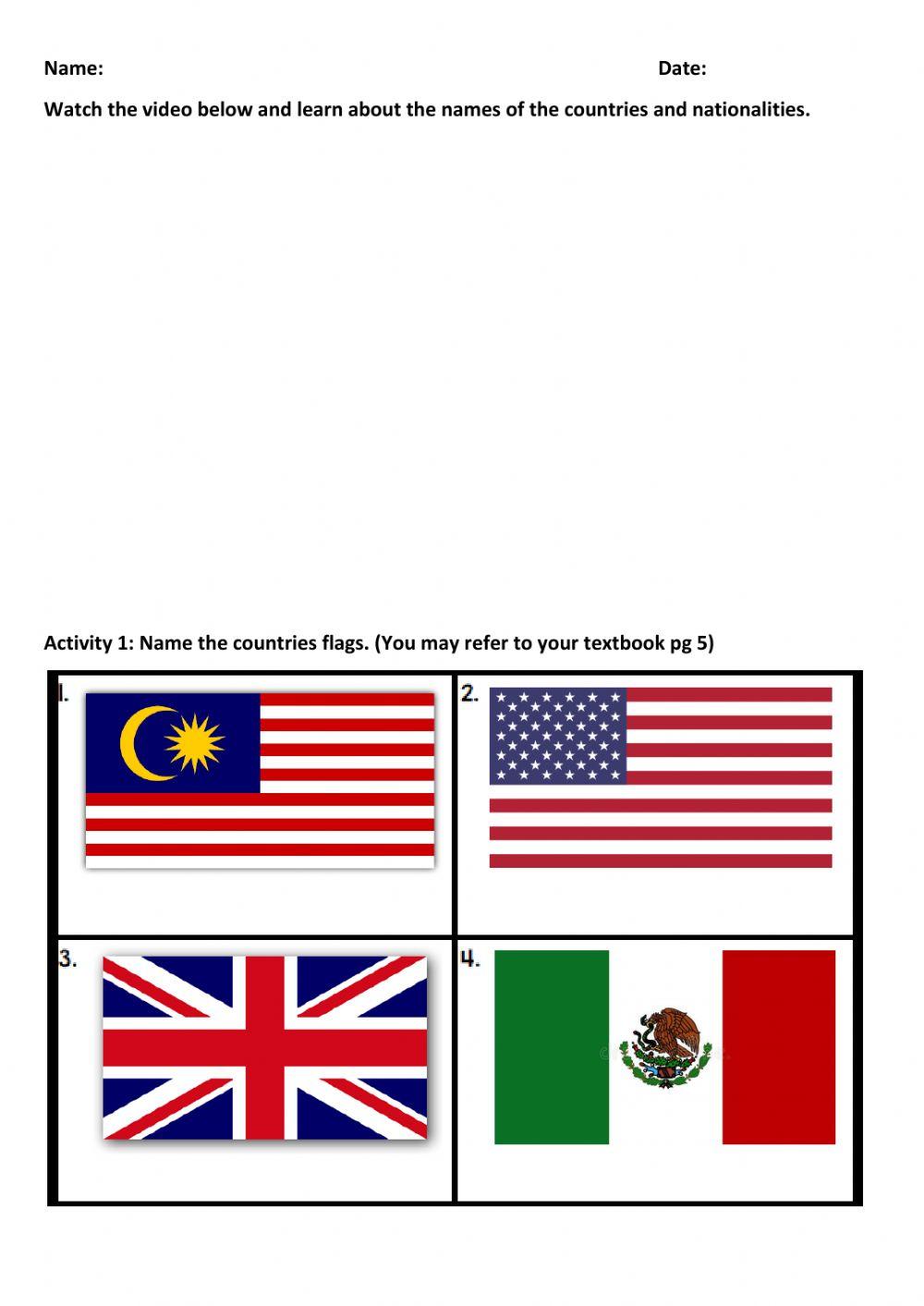 Year 4 Get Smart Unit 1 - Country Flags