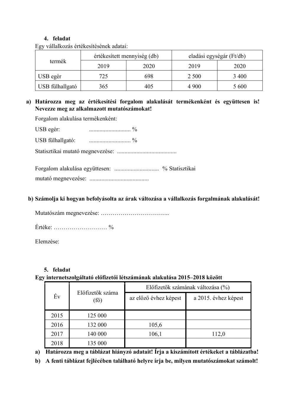 Témazáró dolgozat érettségizőknek statisztikából