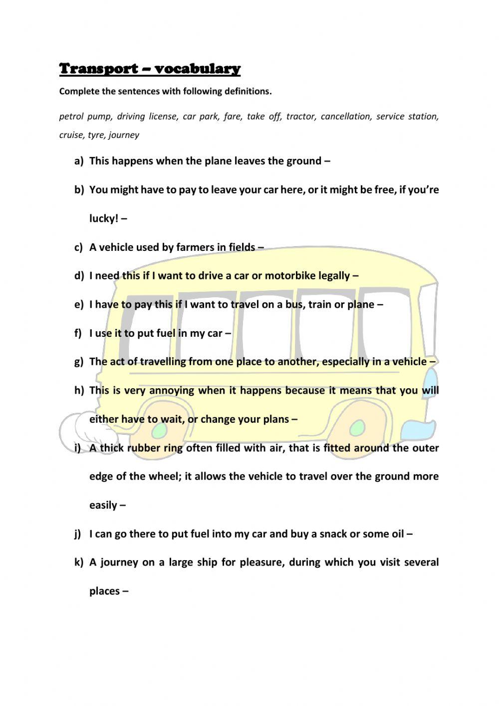 Transport - vocabulary