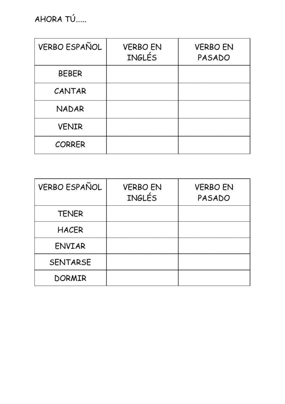 Verbos irregulares en pasado