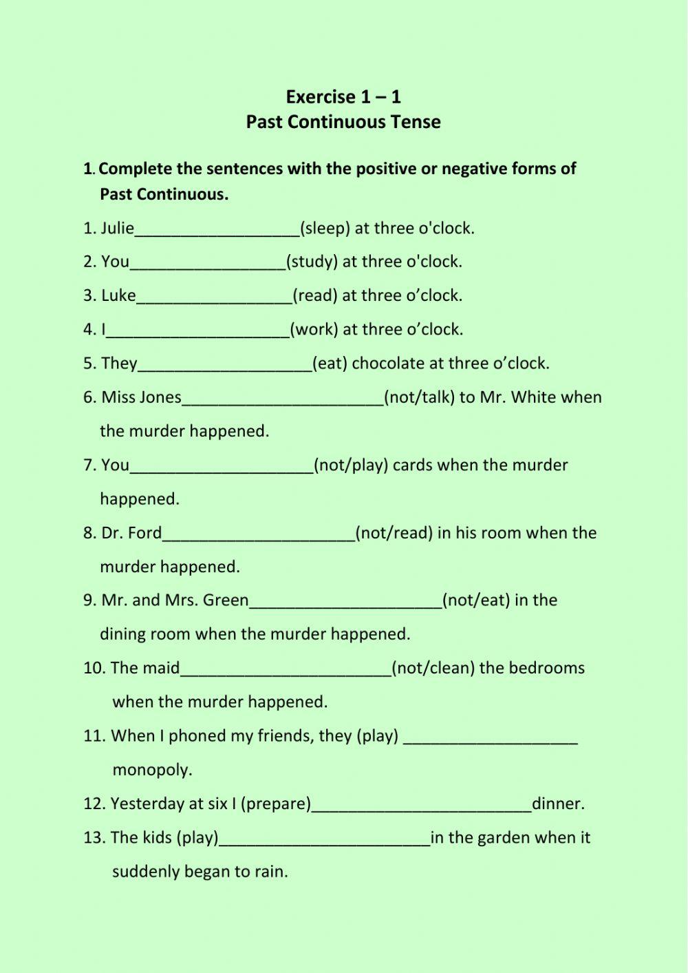 Exercise 2.1 Past Continuous