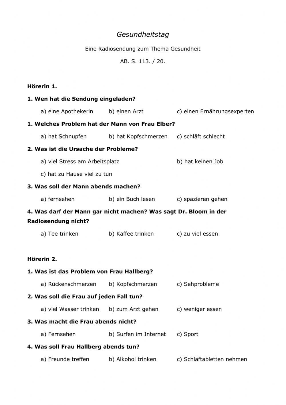 Hörverstehen: Gesundheits-Hotline