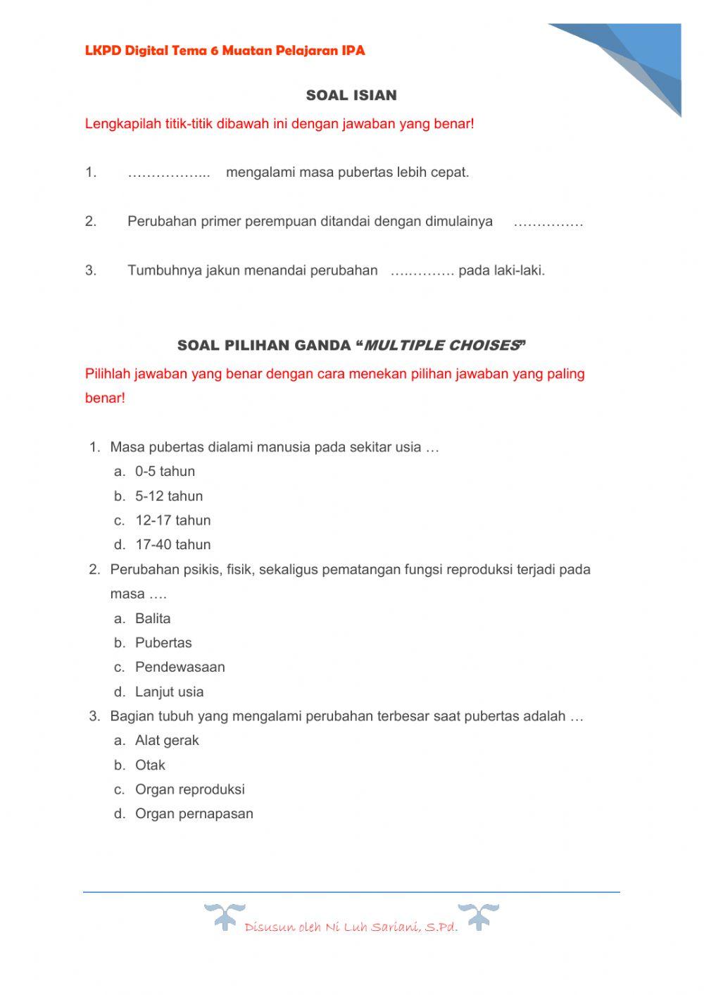 LKPD Tema 6 Muatan Pelajaran IPA
