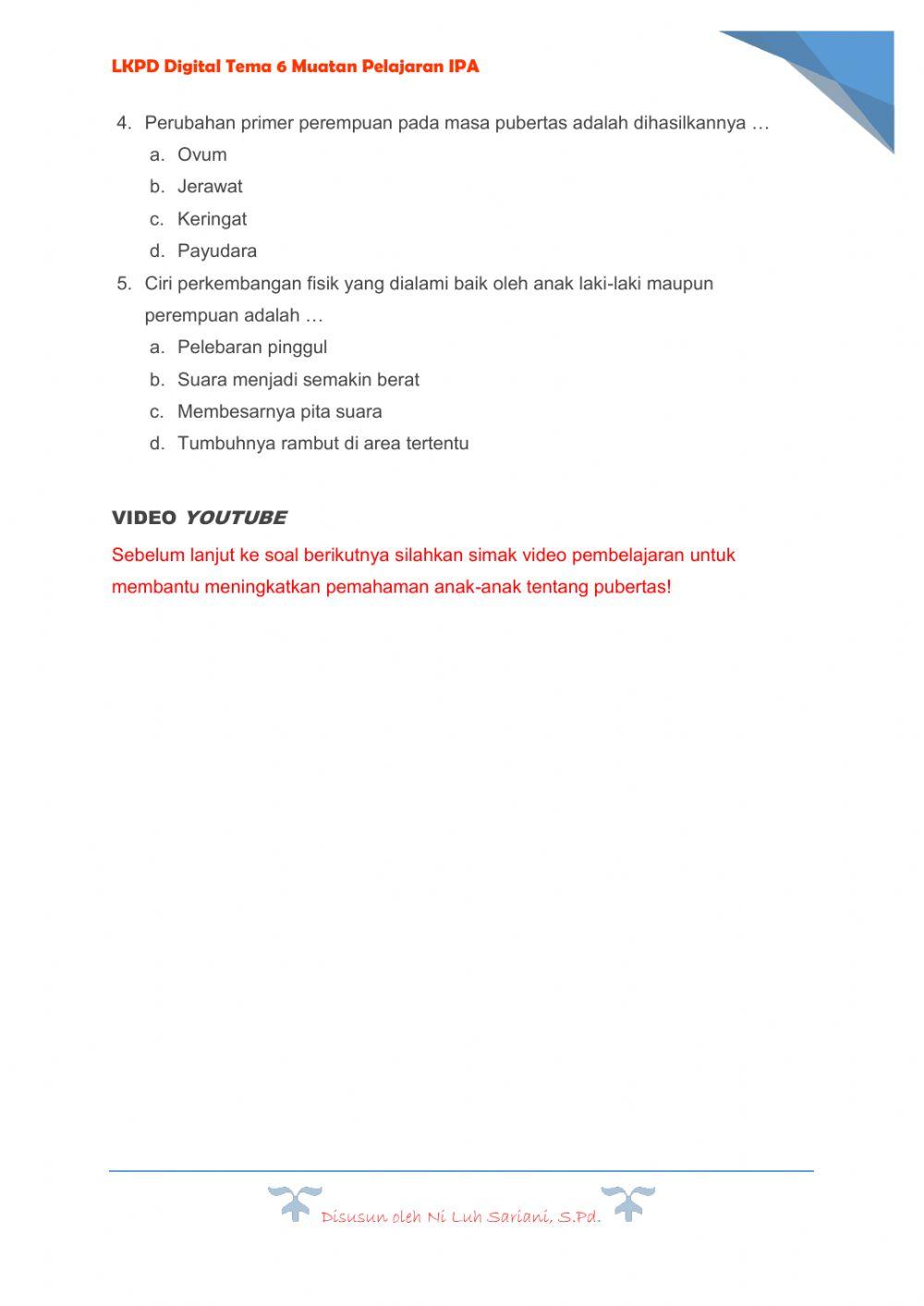 LKPD Tema 6 Muatan Pelajaran IPA