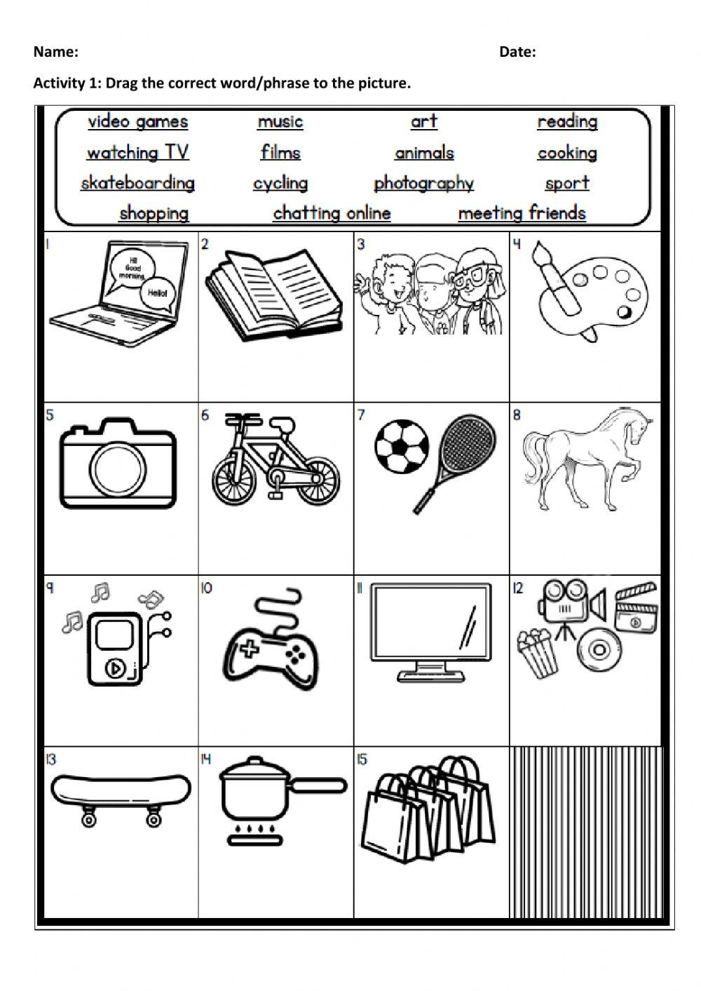 Year 5 English Starter Unit - Free Time Vocabulary