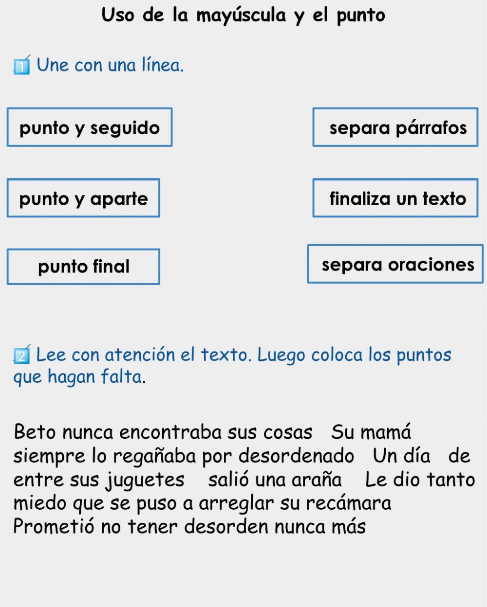 Uso de la mayúscula y el punto.