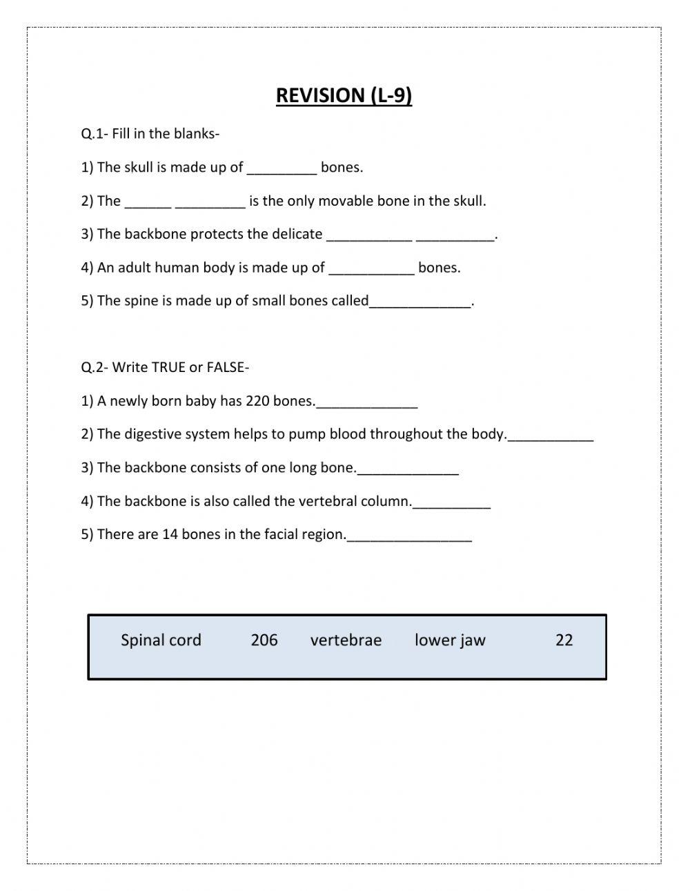 Parts of the skeleton