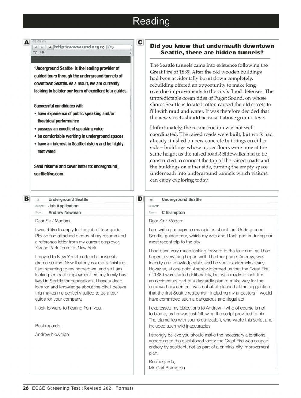 ECCE -Reading - Part 2 -Answer key