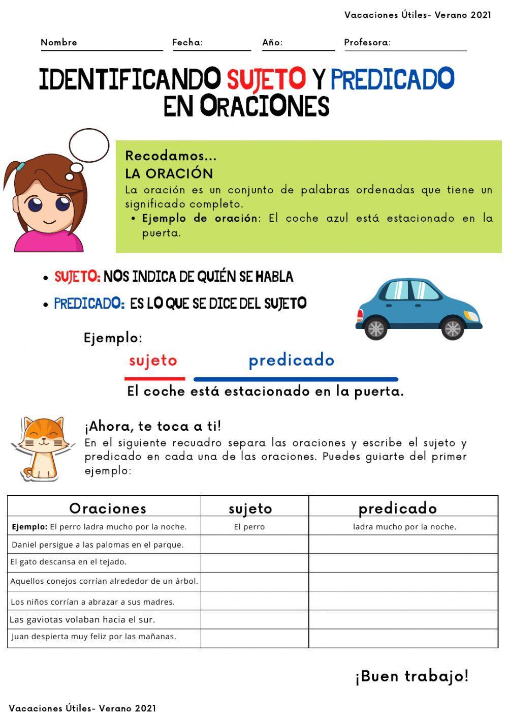 Sujeto y predicado- Vacaciones Útiles- verano 2021