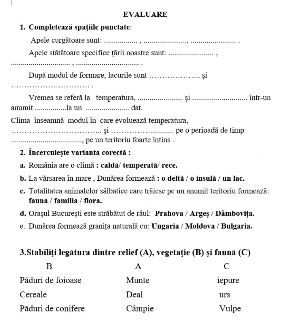Test. Clima,apele, vegetatia, animalele si solurile