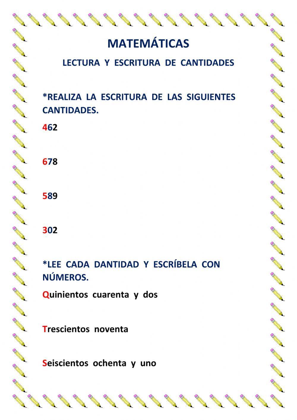 Escritura  de  cantidades con  centenas