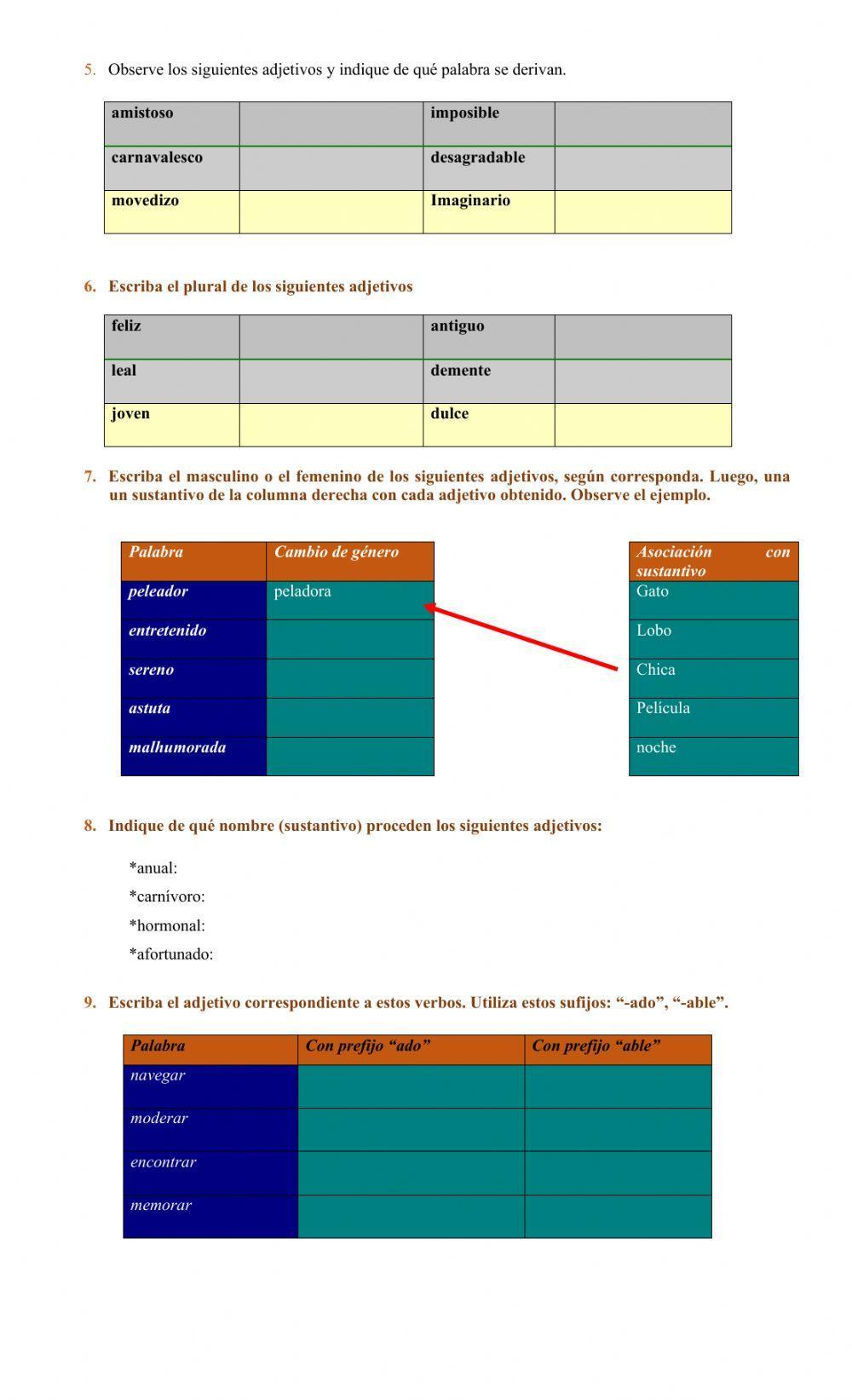 Sustantivos y adjetivos