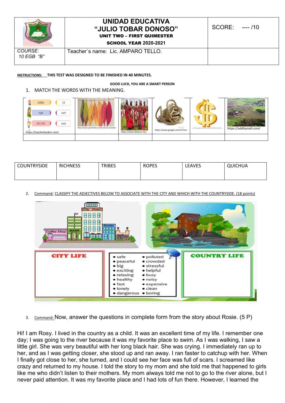Test country and city worksheet | Live Worksheets