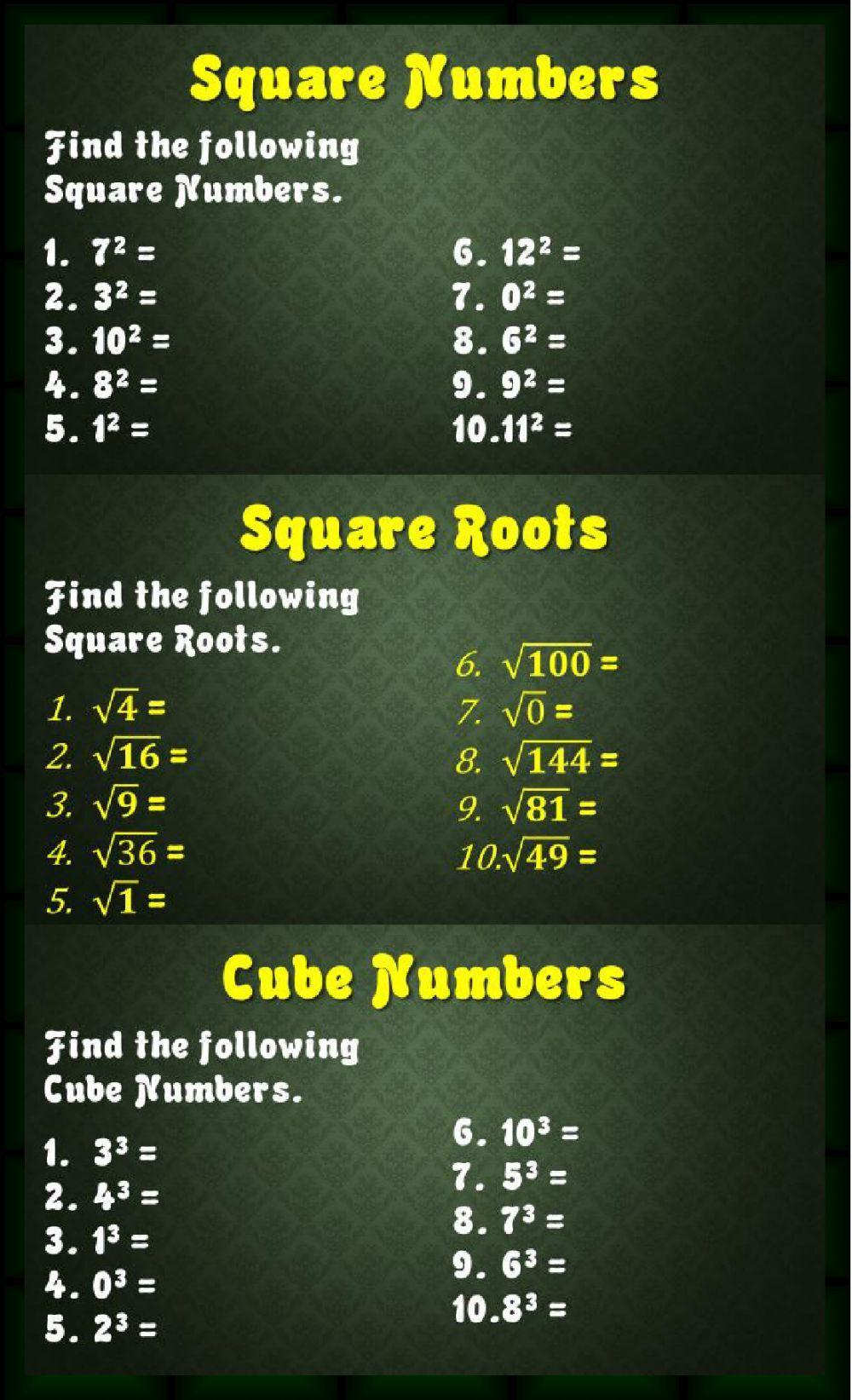 Squares, Cubes, Roots