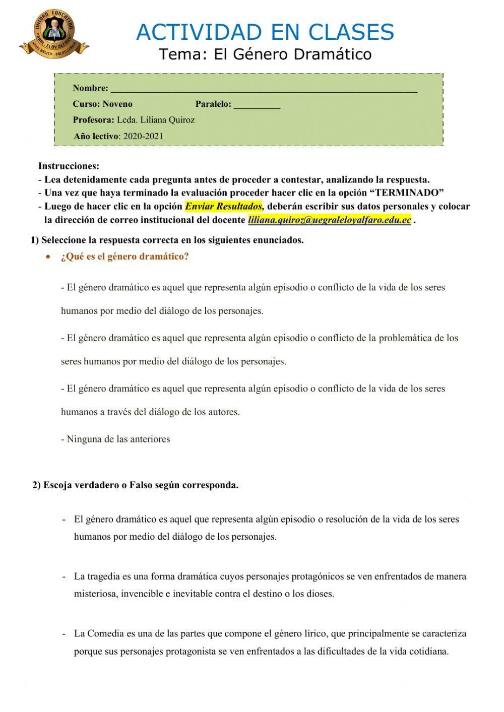Actividad del Género Dramático 