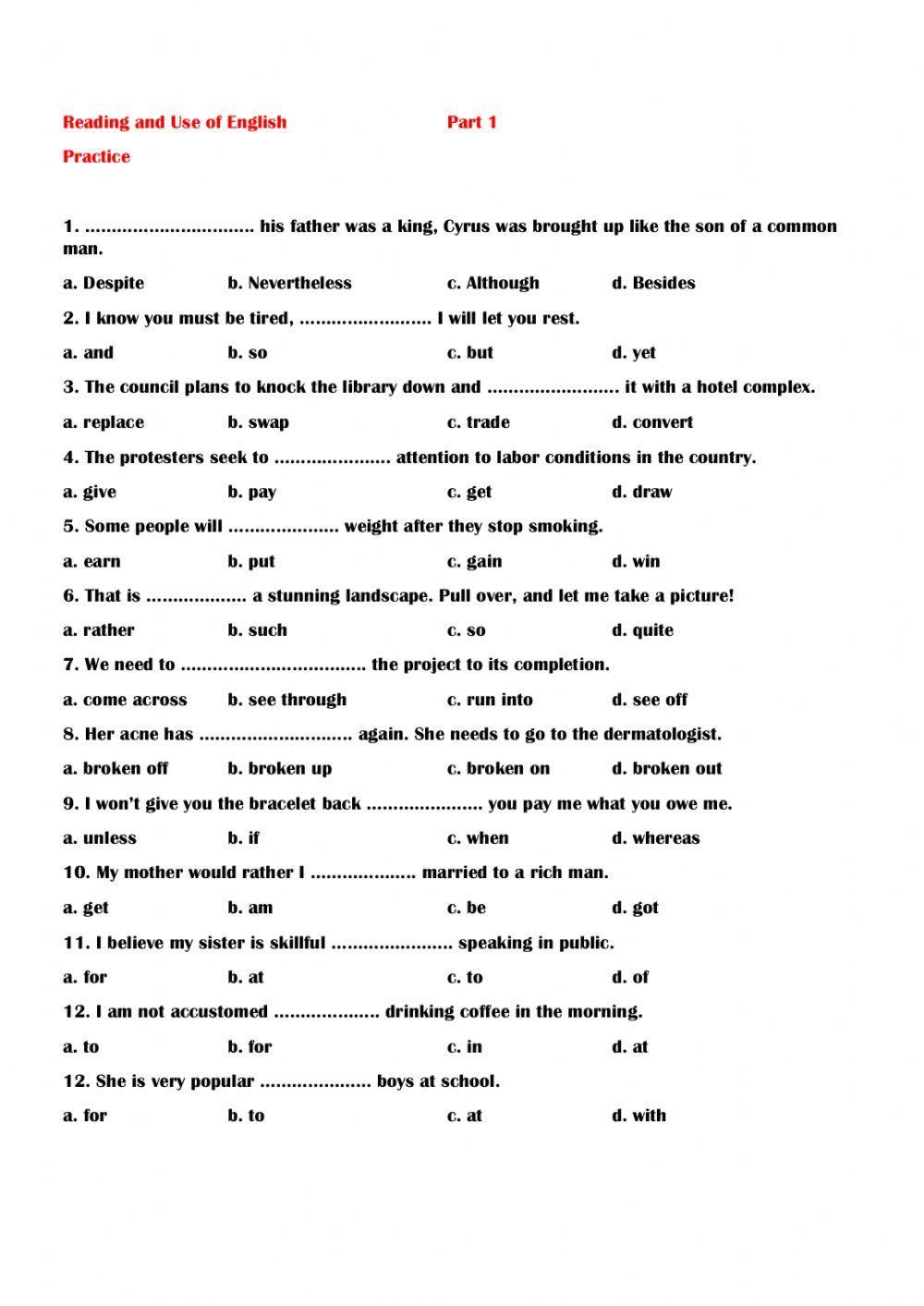 Reading and Use of English Part 1 practice 1