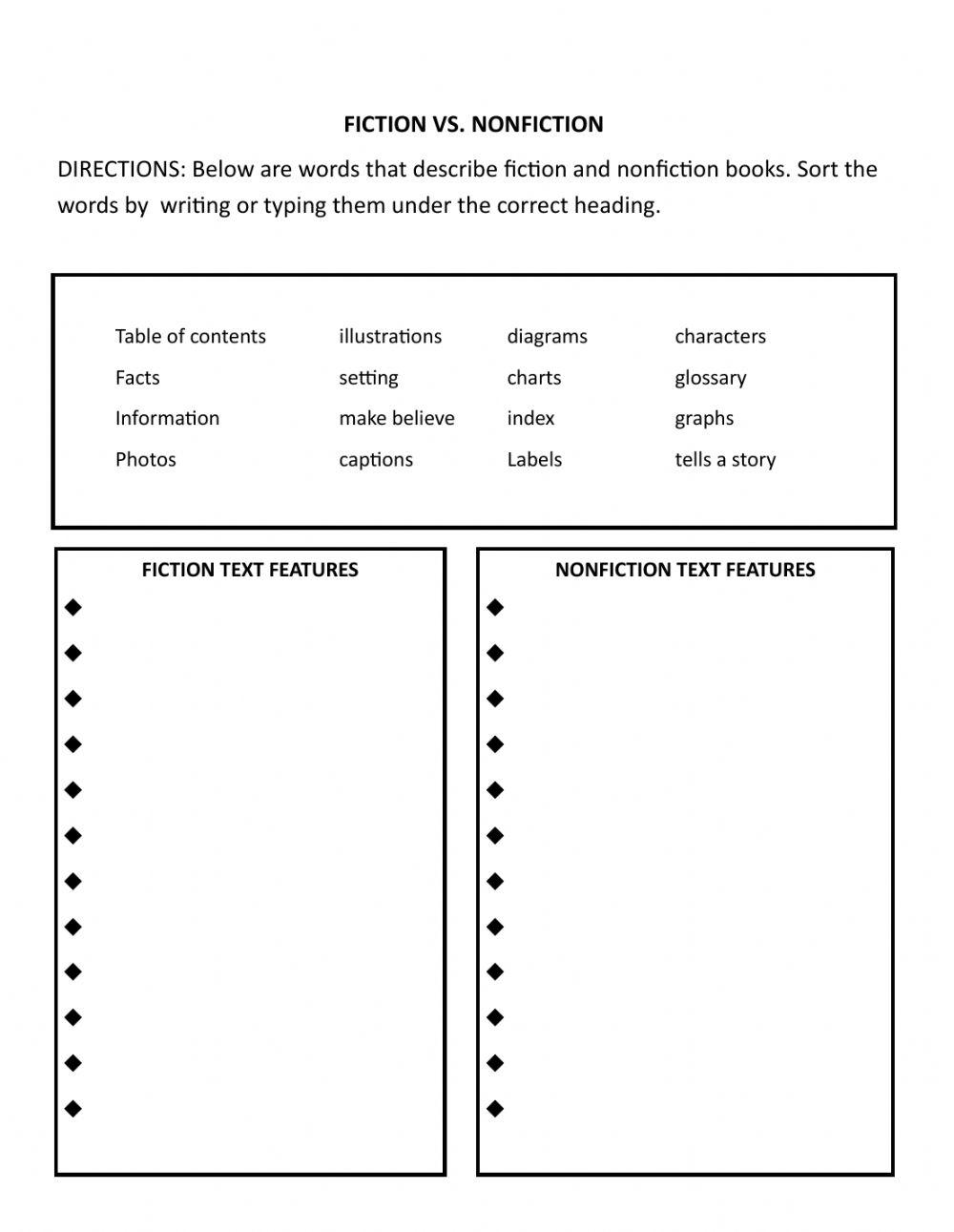 Fiction vs. Nonfiction worksheet | Live Worksheets Fiction vs. Nonfiction worksheet | Live Worksheets