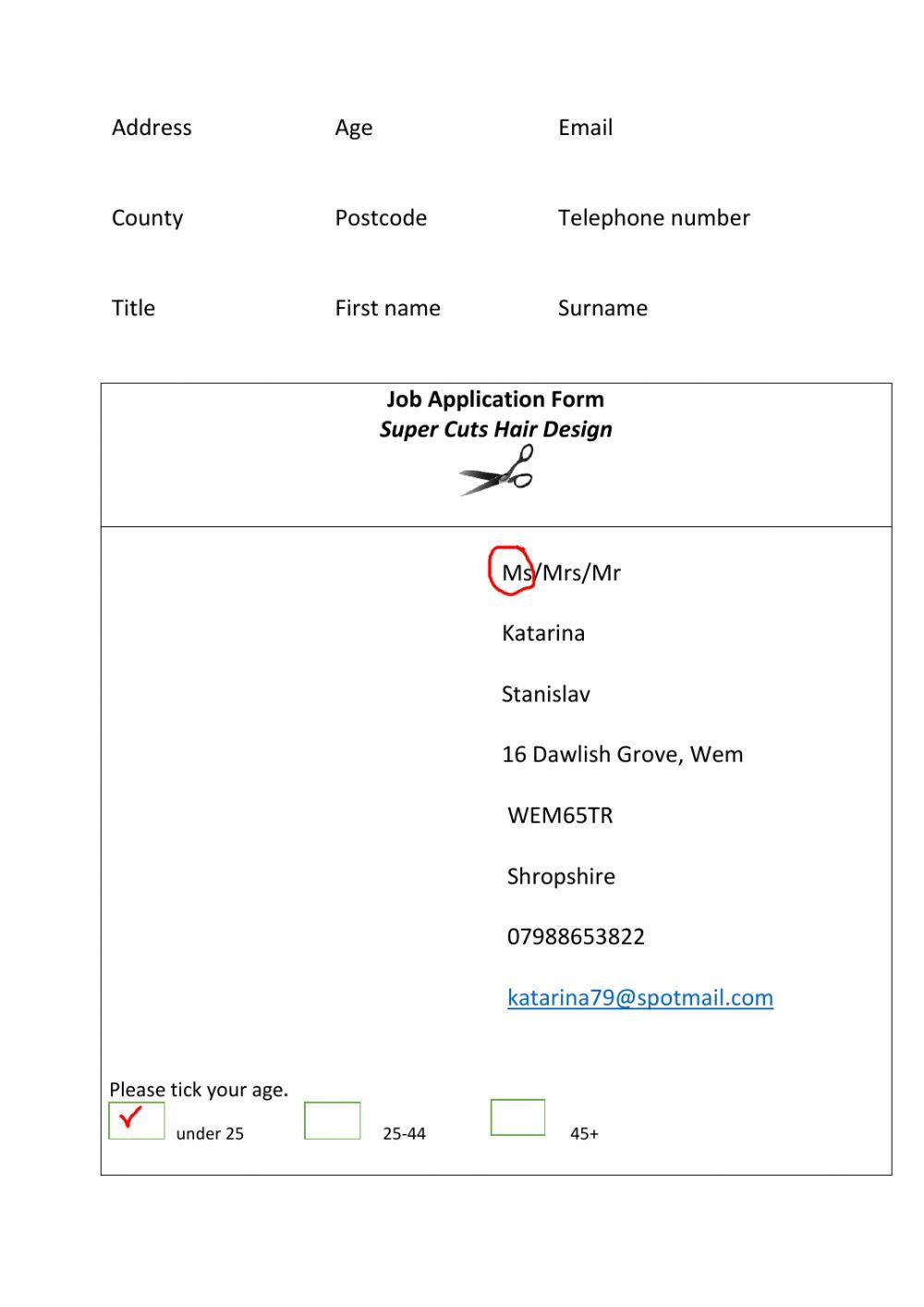 Job application form