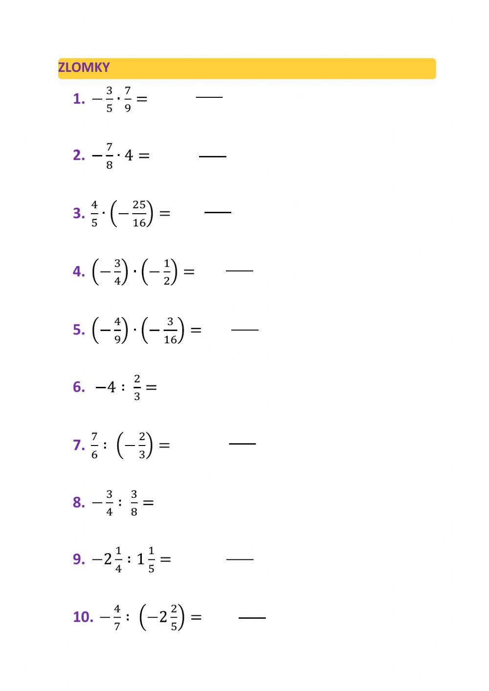 Násobení a dělení racionálních čísel