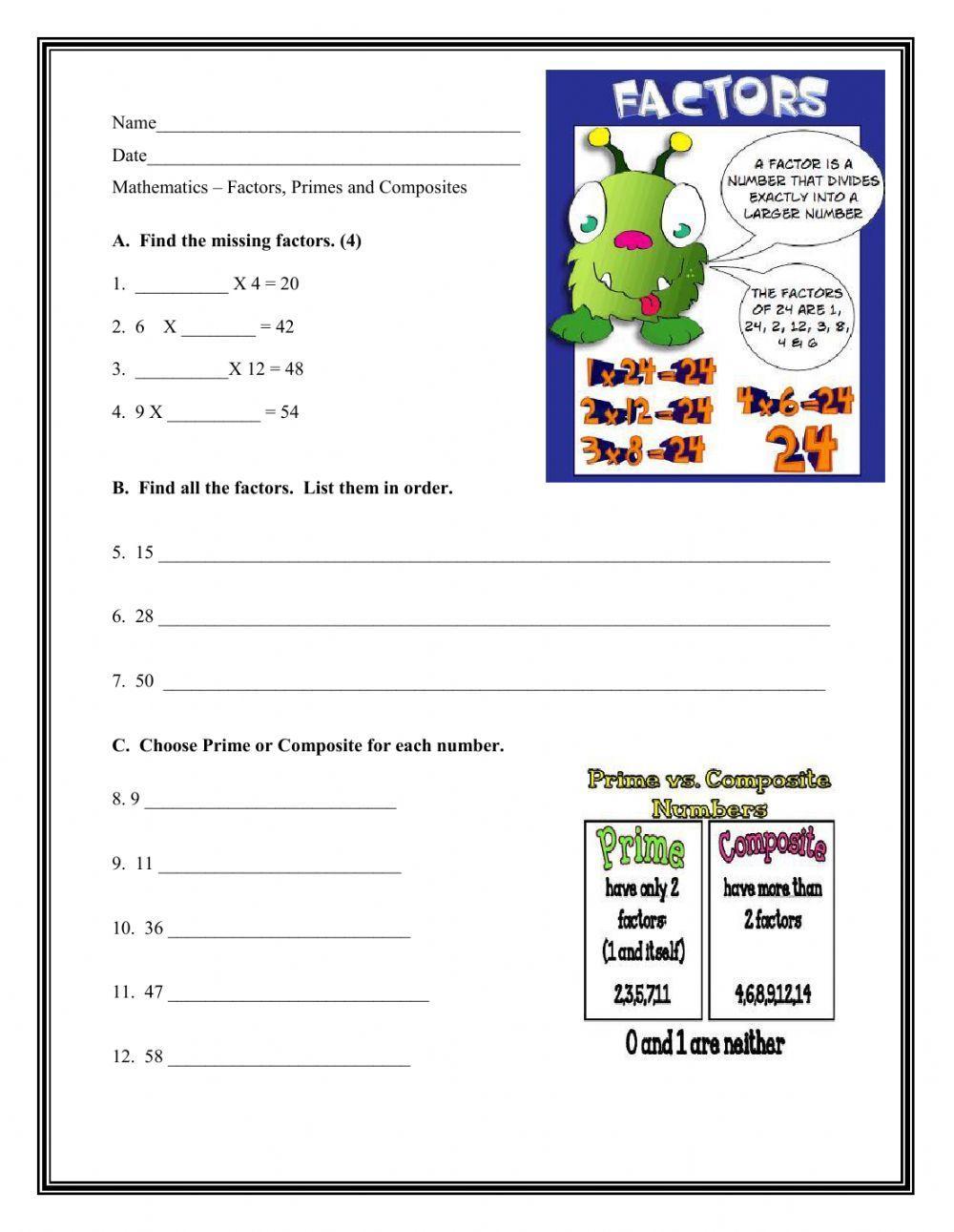 Factors Prime and Composite Numbers