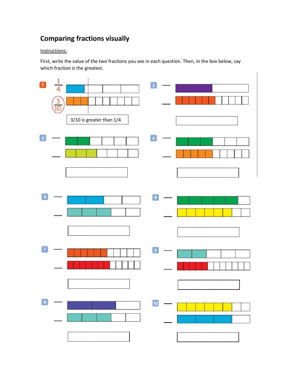 Comparing fractions visually
