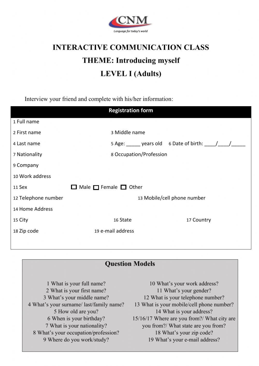 Introduce Myself - Interview - Level I: Adults