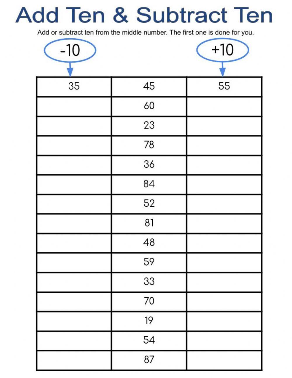Add or subtract 10 Add or subtract 10