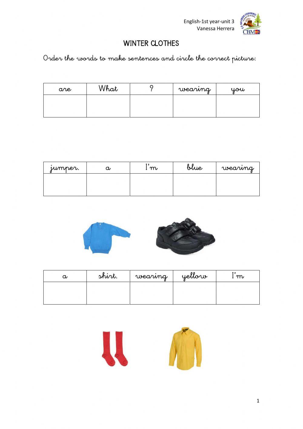 Winter clothes.Read, order and circle the correct picture.