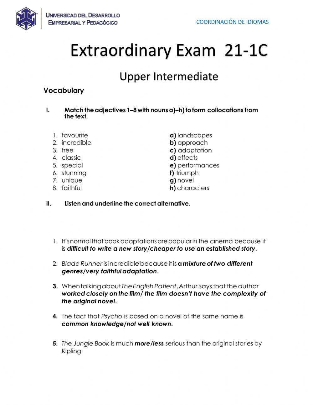 Extraordinary Exam Upper Intermediate