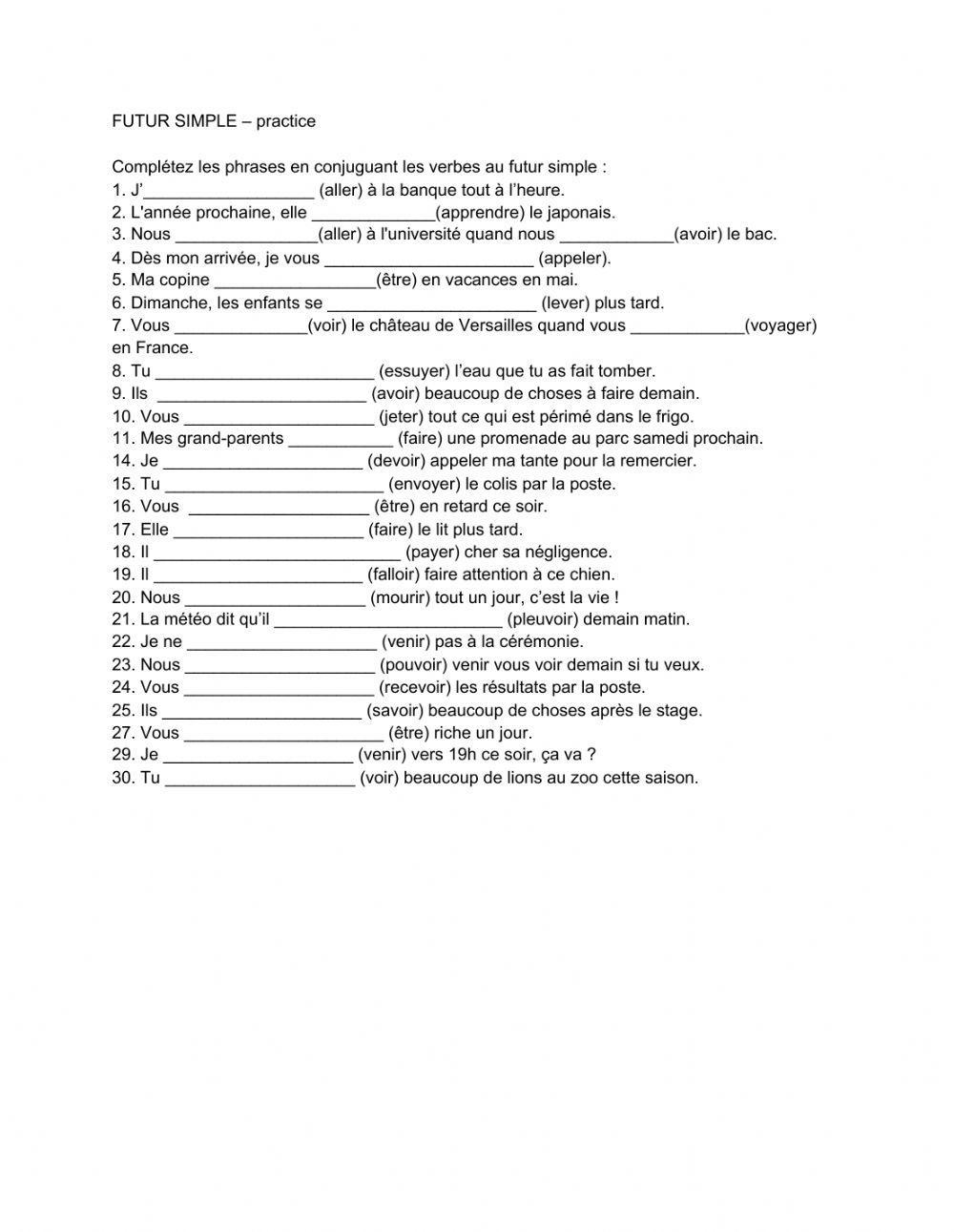 Le futur simple free interactive worksheets 647157